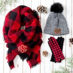 Monogrammed Plaid Scarf -Fashion Clothing Store lP9 buffalo plaid blanket scarf with gloves
