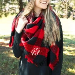 Monogrammed Plaid Scarf -Fashion Clothing Store lP9 monogrammed buffalo check blanket scarf
