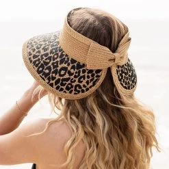 Monogrammed Packable Straw Visor -Fashion Clothing Store lck back of tan leopard packable visor