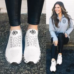 Monogrammed Leopard Bottom Sneakers -Fashion Clothing Store ldt white leopard bottom sneakers split image