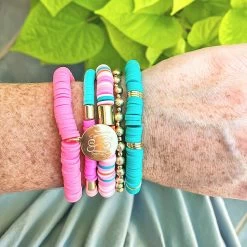 Monogrammed Mix Bead Bracelet Stack -Fashion Clothing Store lsX multi mixed bead bracelets on arm