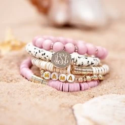Monogrammed Mama Bracelet Stack 9 Monogrammed Mama Bracelet Stack -Fashion Clothing Store lt2 monogrammed mama bracelet stack on sand