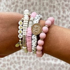 Monogrammed Mama Bracelet Stack 8 Monogrammed Mama Bracelet Stack -Fashion Clothing Store lt2 monogrammed mama bracelet stack on wrist
