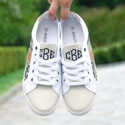Monogrammed Sueded Sneakers -Fashion Clothing Store ltW white and tan snakeskin sneakers