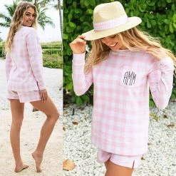 Gingham Shorts 11 Gingham Shorts -Fashion Clothing Store mGR pink gingham sweatshirt split image