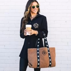 Monogrammed Sherpa Tote Bag 8 Monogrammed Sherpa Tote Bag -Fashion Clothing Store mSb hickory sherpa tote bag on arm