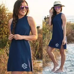 Monogrammed Coastal Cover Up -Fashion Clothing Store mUm monogrammed navy sleeveless coastal cover up at beach