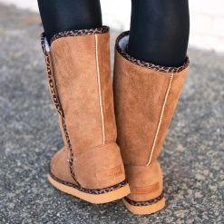 Monogrammed Sherpa Booties -Fashion Clothing Store mkn back of leopard sherpa booties