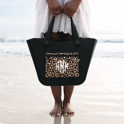 Monogrammed Waterproof Beach Bag -Fashion Clothing Store nDw girl holding black waterproof beach bag