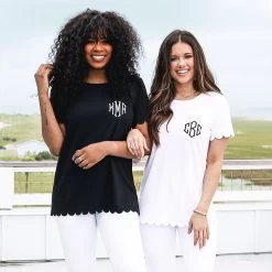 Monogrammed Scalloped Top -Fashion Clothing Store nHh monogrammed scalloped t shirts tops on besties at beach