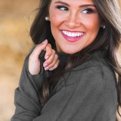 Monogrammed Asymmetrical Turtleneck Tunic -Fashion Clothing Store nfE monogrammed charocal asymmetrical tunic shirt with thumbholes