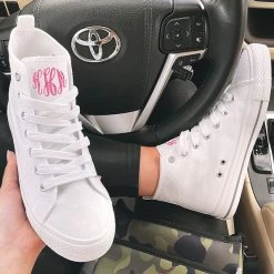 Monogrammed High Top Canvas Sneakers 12 Monogrammed High Top Canvas Sneakers -Fashion Clothing Store nft monogrammed high top sneakers in white car pic pink monogram