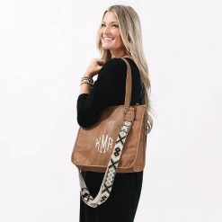 Monogrammed Crossbody Tote Bag -Fashion Clothing Store ni5 girl wearing aztec crossbody tote on shoulder