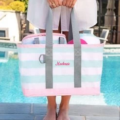 Monogrammed Market Basket -Fashion Clothing Store npI Monogrammed Market Basket in Cabana Stripes at Pool 02