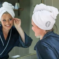 Monogrammed Hair Towel Wrap 9 Monogrammed Hair Towel Wrap -Fashion Clothing Store nsw white hair wrap monogrammed towel on girl in mirror