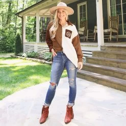 Monogrammed Oversized Button Down Tunic 16 Monogrammed Oversized Button Down Tunic -Fashion Clothing Store nw6 fall patchwork personalized oversized tunic with jeans and boots new