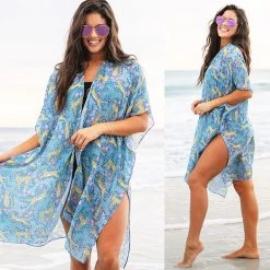 Leopard Kimono -Fashion Clothing Store nyX split of brunette in blue fiesta leopard kimono