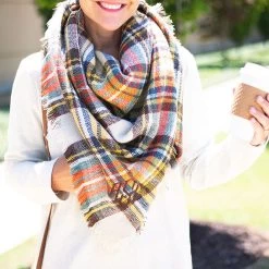 Monogrammed Plaid Scarf -Fashion Clothing Store nzW orange plaid monogrammed scarf with oatmeal popover