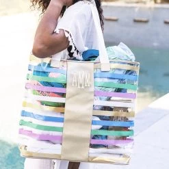 Monogrammed Massive Beach Bag -Fashion Clothing Store o2I bright stripes massive beach bag on shoulder