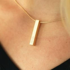 Personalized Bar Necklace -Fashion Clothing Store o7D gold personalized bar necklace on neck