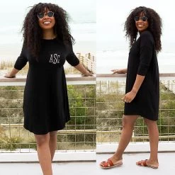 Monogrammed Dolman Sleeve Dress 13 Monogrammed Dolman Sleeve Dress -Fashion Clothing Store p9p dolman split image front and side on pier on girl with curly hair new