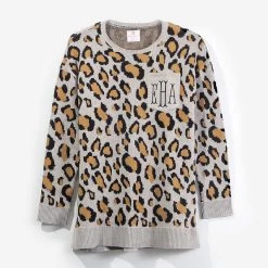 Monogrammed Leopard Boyfriend Sweater