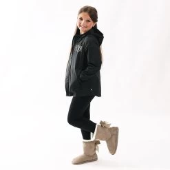 Monogrammed Kids Lightweight Rain Jacket -Fashion Clothing Store pON studio shot of youth girl black rain jacket and booties