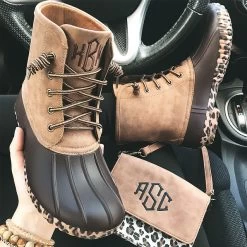 Monogrammed Leopard Sole Duck Boots -Fashion Clothing Store pfx monogrammed leopard sole duck boots in cae
