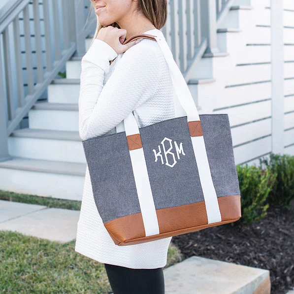 Monogrammed Chambray Tote 3 Monogrammed Chambray Tote - Image 3