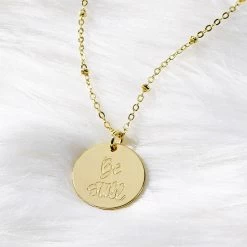 Monogrammed Be Still Necklace -Fashion Clothing Store pi1 gold be still necklace on fur