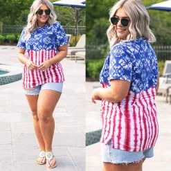 Monogrammed Americana Tie Dye Pocket T-Shirt -Fashion Clothing Store pkn mid size model in monogrammed americana tie dye tee