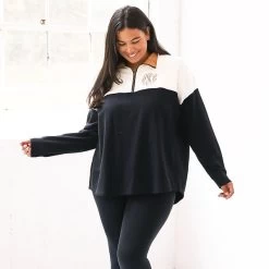 Monogrammed Quarter Zip Sweatshirt -Fashion Clothing Store plK monogrammed black colorblock quarter zip with leggings