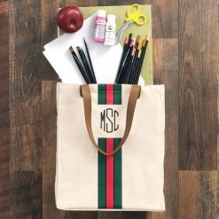 Monogrammed Canvas Bag -Fashion Clothing Store q3i green red stripe canvas bag with teacher supplies