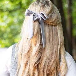 Velvet Bow Scrunchie Set -Fashion Clothing Store q4e gray velvet scrunchie in blonde hair