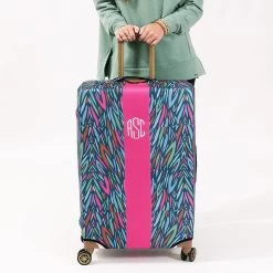 Monogrammed Luggage Cover -Fashion Clothing Store qB6 close up of navy safari luggage cover
