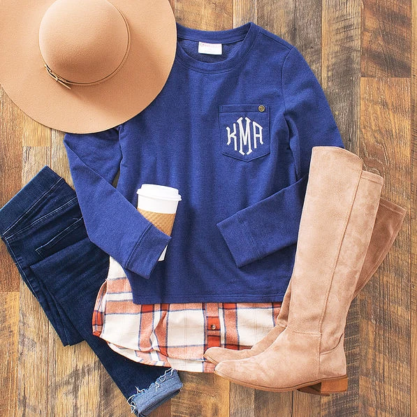 Monogrammed Plaid Hem Sweatshirt 1 Monogrammed Plaid Hem Sweatshirt