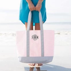 Monogrammed Mega Beach Bag 12 Monogrammed Mega Beach Bag -Fashion Clothing Store rB3 pink and white stripe mega beach bag in hands on beach