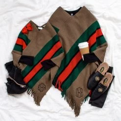 Monogrammed Striped Poncho 10 Monogrammed Striped Poncho -Fashion Clothing Store rSR mom and me striped ponchos