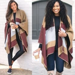 Striped Poncho -Fashion Clothing Store rVb striped poncho split image