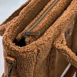 Monogrammed Sherpa Crossbody Bag -Fashion Clothing Store rZF close up of sherpa crossbody bag zipper