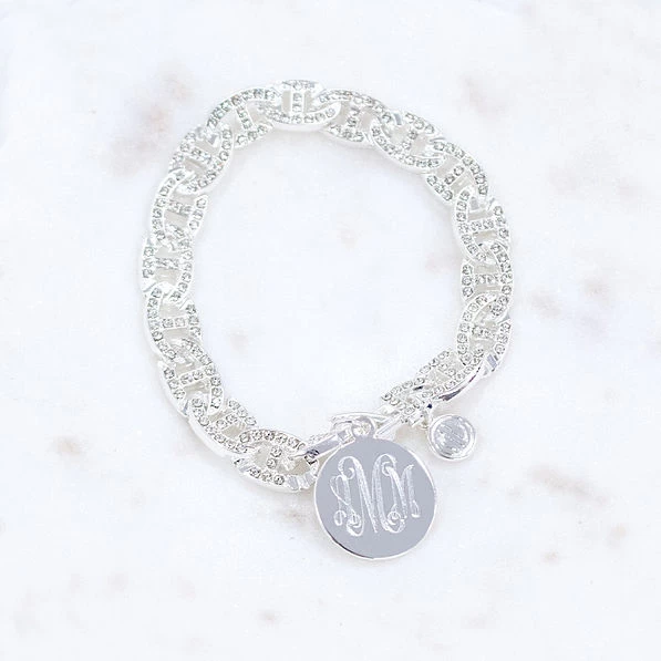 Monogrammed Pave Chain Link Bracelet 4 Monogrammed Pave Chain Link Bracelet - Image 4