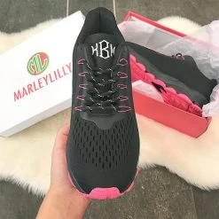 Monogrammed Neon Accent Sneakers 9 Monogrammed Neon Accent Sneakers -Fashion Clothing Store s16 monogrammed colorblock snekers front box fuzzy