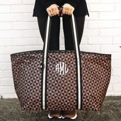 Monogrammed Extra Large Tote Bag -Fashion Clothing Store s6U girl holding tan checkers extra large tote bag