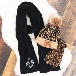 Monogrammed Cable Knit Scarf 11 Monogrammed Cable Knit Scarf -Fashion Clothing Store s7o black cable knit scarf with beanie