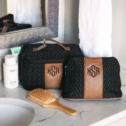 Monogrammed Quilted Travel Train Case -Fashion Clothing Store t5q black and brown quilted travel train case and makeup bag 2