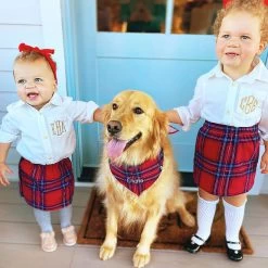Personalized Dog Bandana -Fashion Clothing Store tLR Holiday Plaid Dog Bandana with matching kids outfits 2