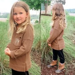 Monogrammed Kids Waffle Crewneck Sweatshirt -Fashion Clothing Store tMC hickory kids waffle crewneck sweatshirt