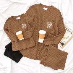 Monogrammed Kids Waffle Crewneck Sweatshirt -Fashion Clothing Store tMC hickory mom and me waffle crewnecks sweatshirts