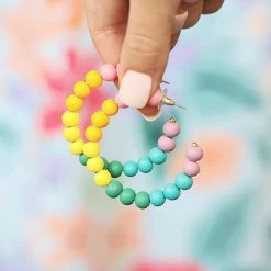 Beaded Hoop Earrings 10 Beaded Hoop Earrings -Fashion Clothing Store te1 rainbow beaded hoop earrings in hands