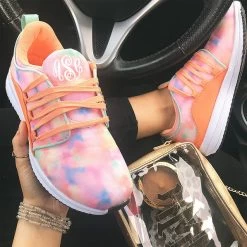 Monogrammed Tie Dye Sneakers -Fashion Clothing Store twk tie dye monogrammed sneakers in car with white monogram